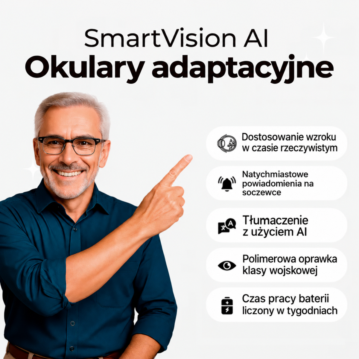 SmartVision™ Adaptacyjne okulary z AI – szczegółowe zdjęcie produktu 2 w Ozoric